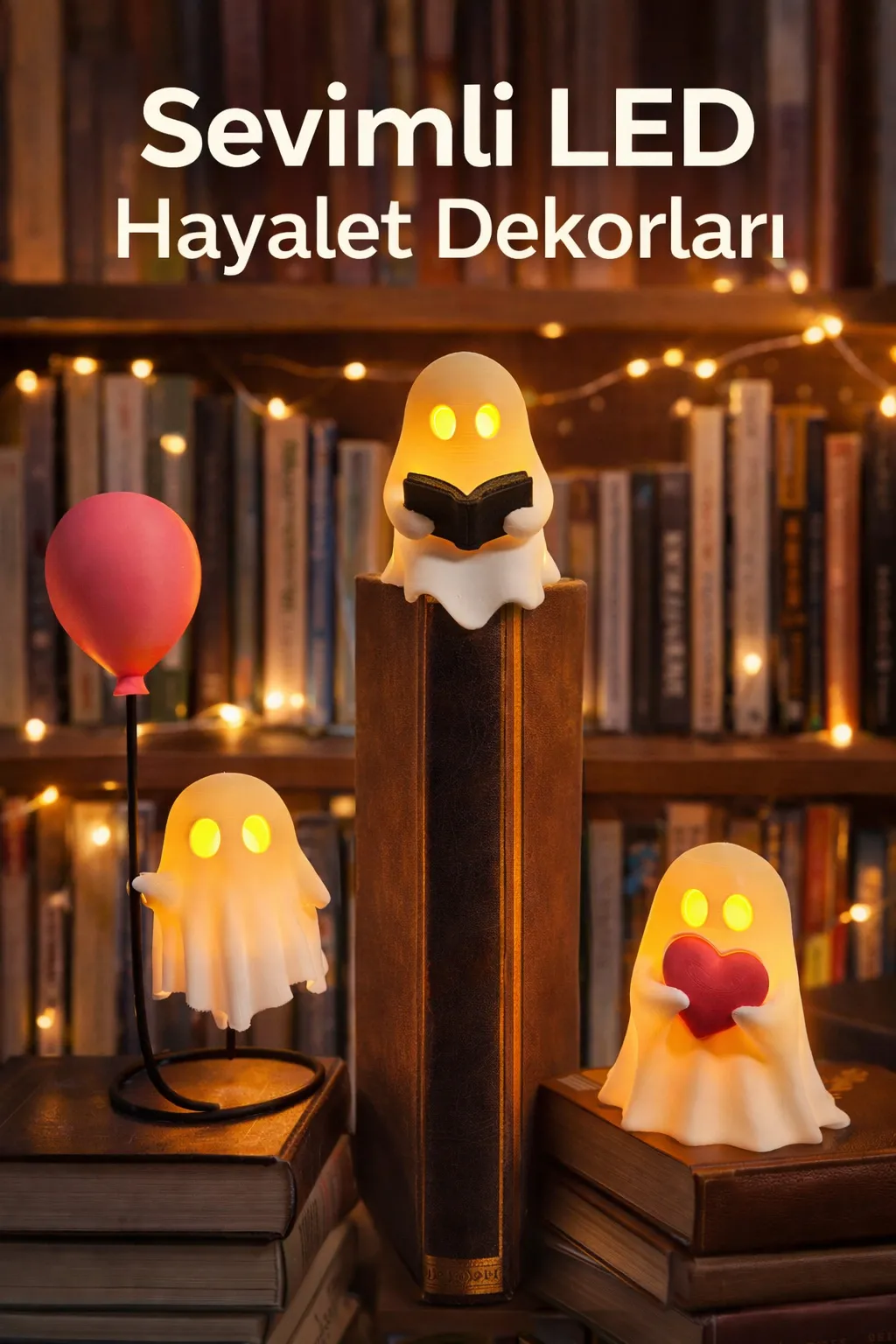 3d Baskı Kitap Okuyan Hayalet Biblo Gece Lambası Balonlu Dekoratif Masa Lambası