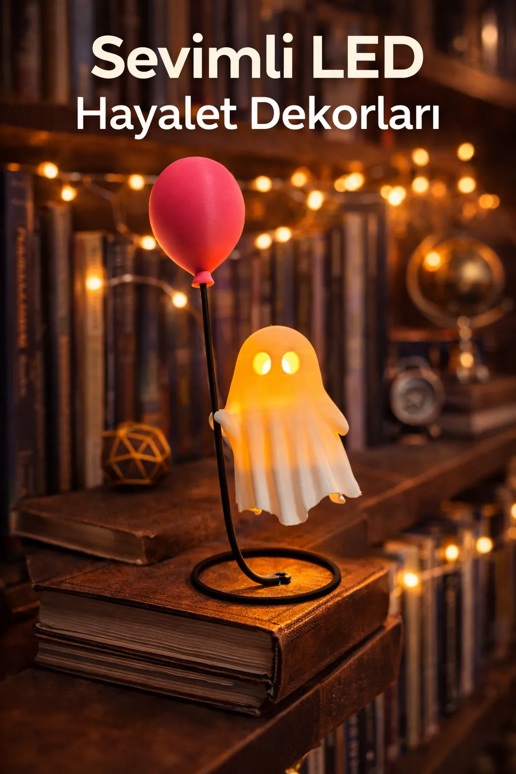 3d Baskı Kitap Okuyan Hayalet Biblo Gece Lambası Balonlu Dekoratif Masa Lambası