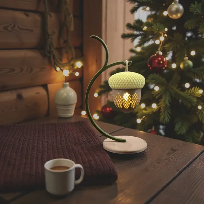 3D Baskı Askılı Meşe Palamudu Tea Light Gece Lambası | Pilli LED Işık | 22 cm cm Alevsiz Sonbahar Dekorasyonu