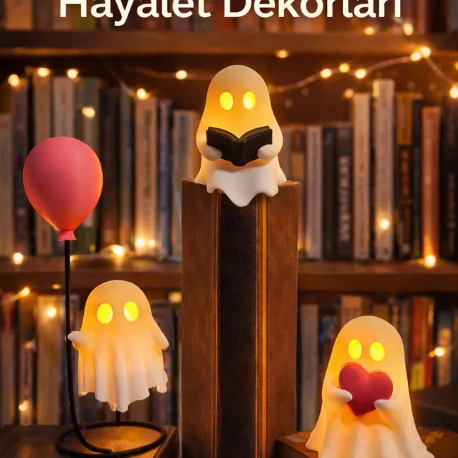 3d Baskı Kitap Okuyan Hayalet Biblo Gece Lambası Balonlu Dekoratif Masa Lambası