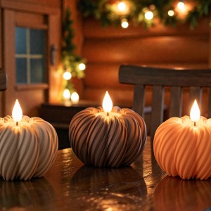 3D Baskı Bal Kabağı Tea Light Gece Lambası | Pilli LED Işık | 6 cm*9 cm Alevsiz Sonbahar Dekorasyonu