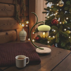 3D Baskı Askılı Meşe Palamudu Tea Light Gece Lambası | Pilli LED Işık | 22 cm cm Alevsiz Sonbahar Dekorasyonu
