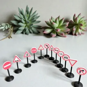 3D Baskı Mini Trafik İşaretleri Duba| Oyuncak  | Trafik Eğitim Aksesuarı | Maket, Araba Seti 10 cm 12 li Set