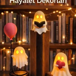 3d Baskı Kitap Okuyan Hayalet Biblo Gece Lambası Balonlu Dekoratif Masa Lambası
